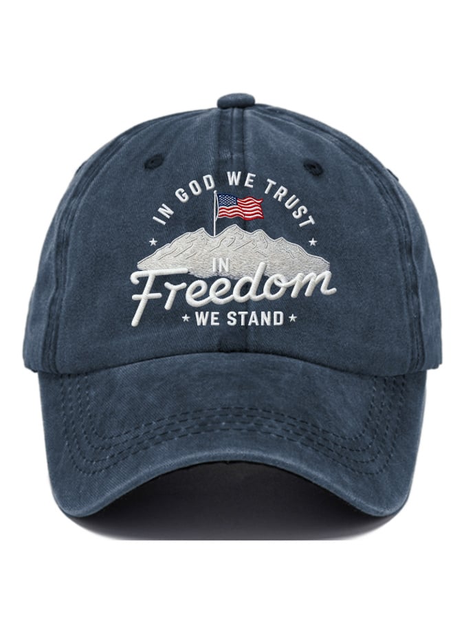 In God We Trust In Freedom We Stand Slouchy Print Baseball Cap