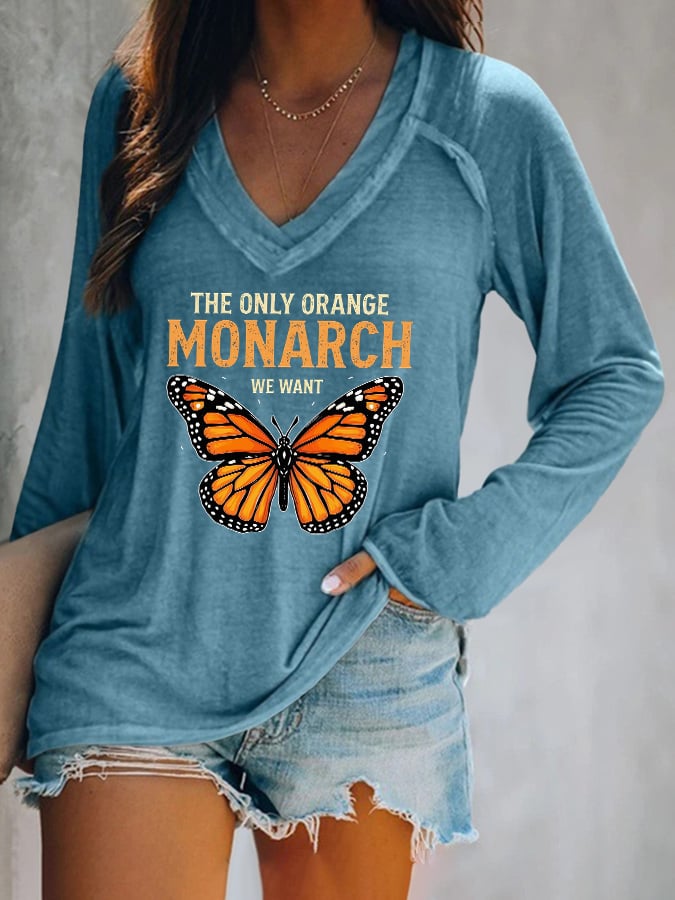 🔥Buy 3 Get 15% Off🔥V-neck Retro The Only Orange Monarch We Want Print T-Shirt