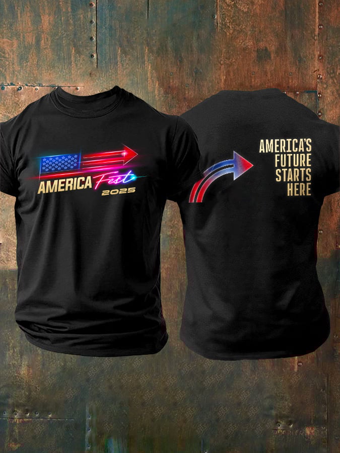 Men's Retro America Fest 2025 America's Future Starts Here Print T-Shirt