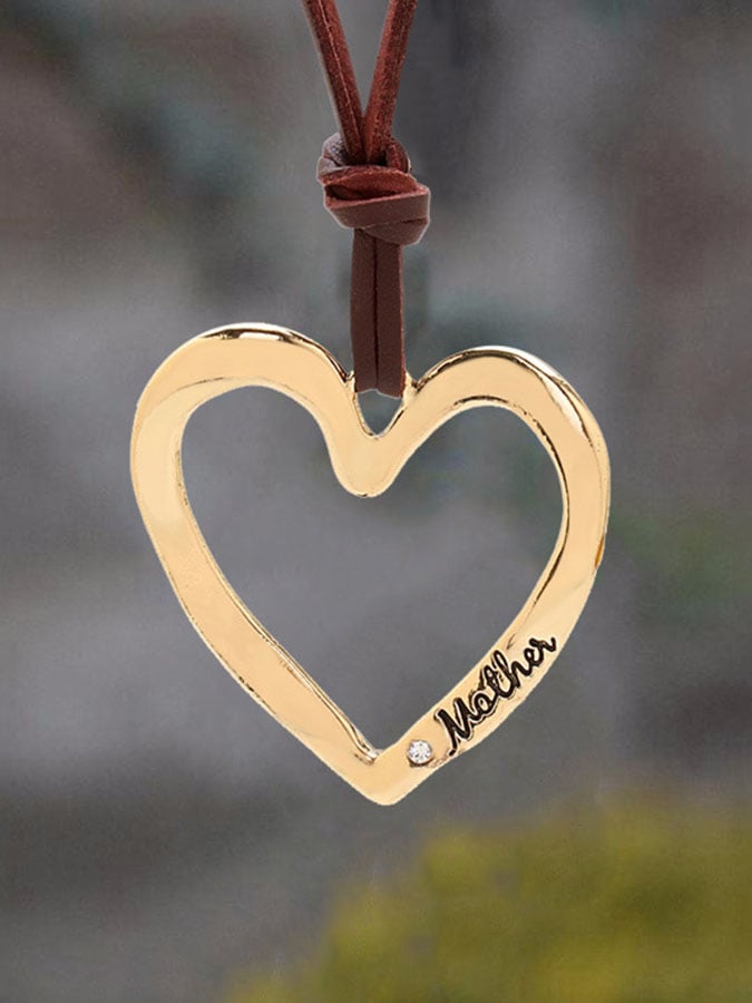 Vintage Gold Heart Leather Pendant Necklace