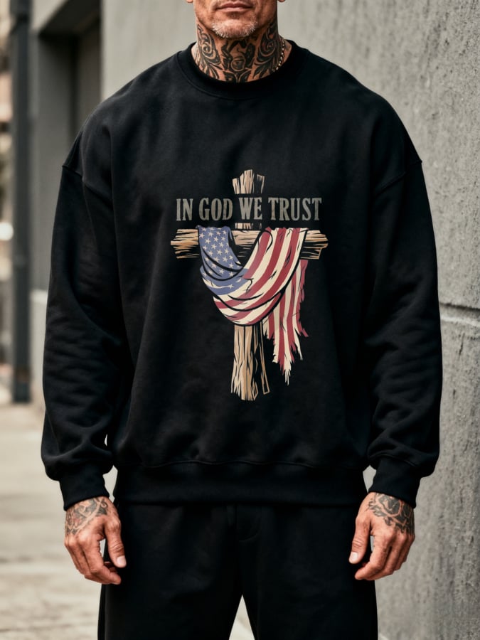 🔥Buy 3 Get 15% Off🔥Men'S Round Neck Casual Faith Print Sweatshirt
