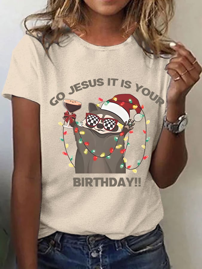 Women's Casual Faith "Jesus, It's Your Birthday" Print Short Sleeve T-Shirt