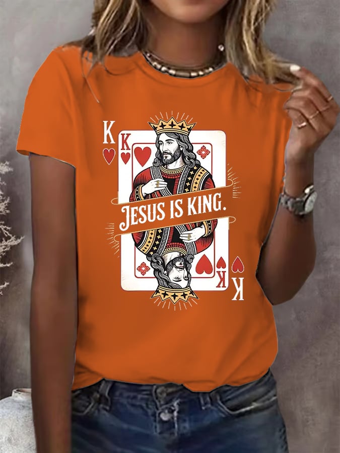 Women's Jesus Is King Christian Print T-shirt
