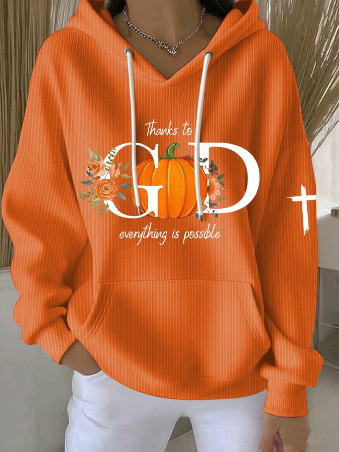 Women's Thanks To God Everything Is Possible Print Casual Sweatshirt