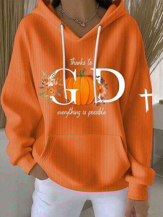 Women's Thanks To God Everything Is Possible Print Casual Sweatshirt