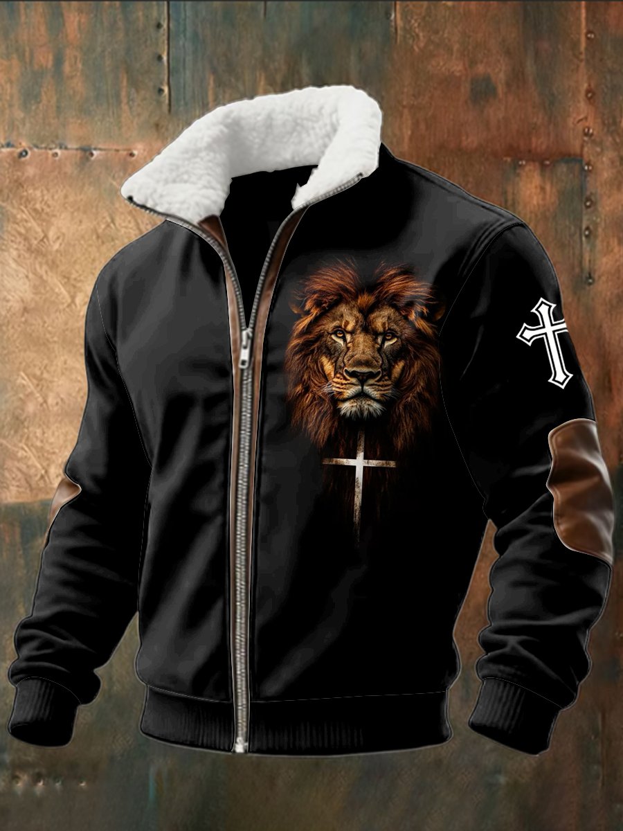 Men's Casual Lion Fleece Jacket