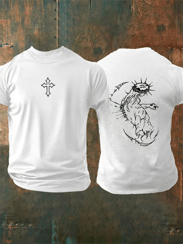 Unisex Fearless Cross Print Acid Washed T-shirt