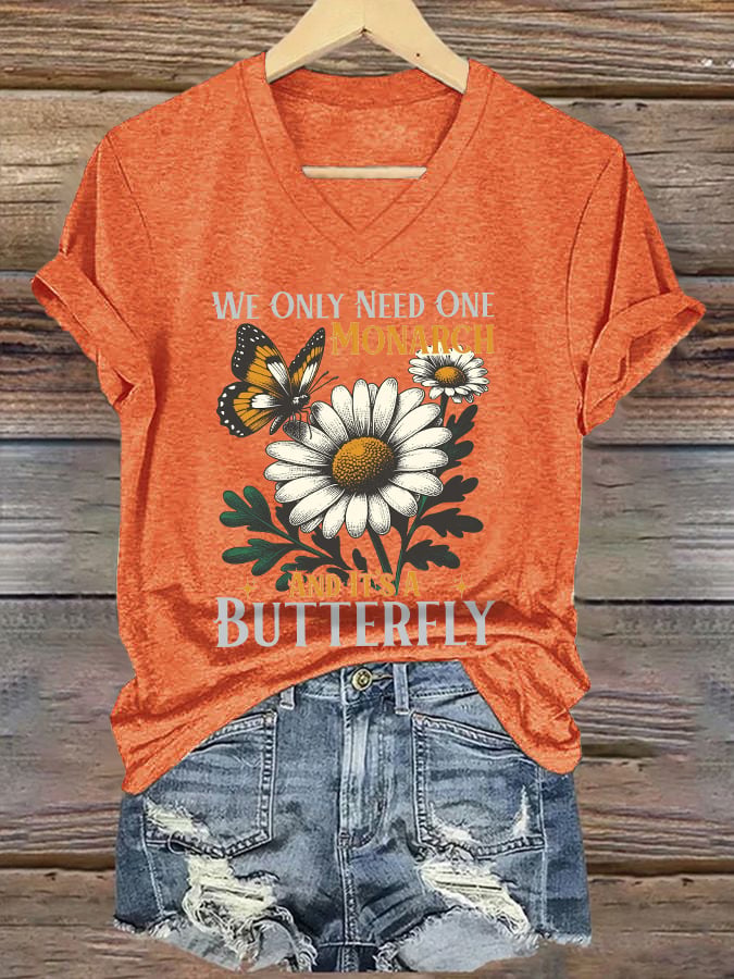 🔥Buy 3 Get 15% Off🔥V-Neck Retro We Only Need One Monarch And It's A Butterfly Print T-Shirt