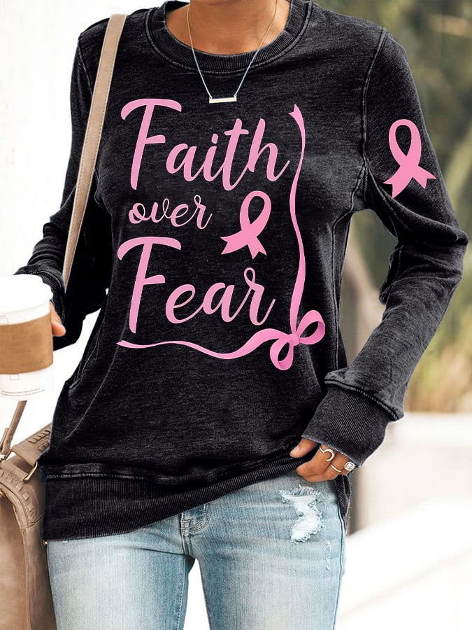 Women's Faith Breast Cancer Awareness Print Sweatshirt