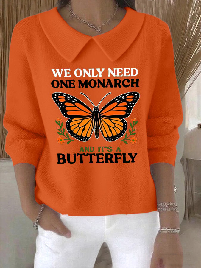 🔥Buy 3 Get 15% Off🔥Women's Retro We Only Need One Monarch And It's A Butterfly Print Casual Lapel Knit Top