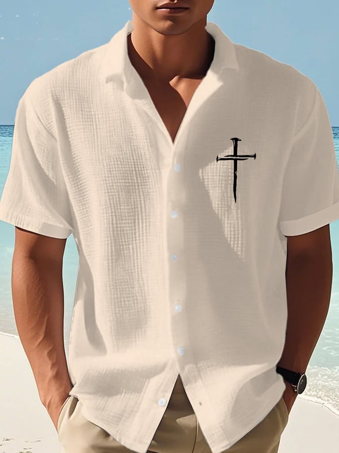 🔥Buy 3 Get 15% Off🔥Men's Faith Cross Print Waffle Shirt