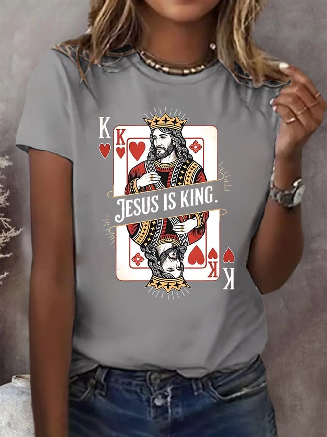 Women's Jesus Is King Christian Print T-shirt
