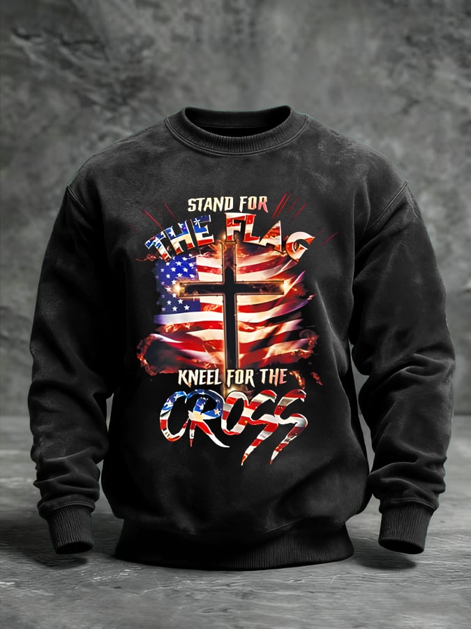 Unisex Stand For The Flag Kneel For The Cross Printed Casual Sweatshirt