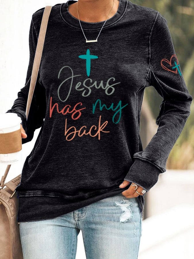 Women's Jesus Has My Back Print Sweatshirts
