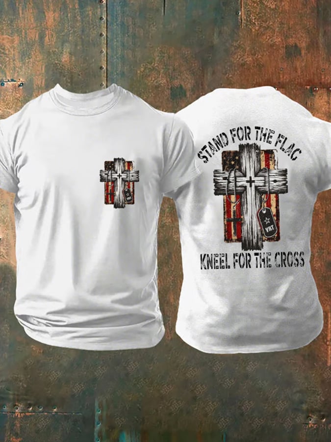 🔥Buy 3 Get 15% Off🔥Men's Stand For The Flag Kneel For The Cross Printed Casual T-Shirt
