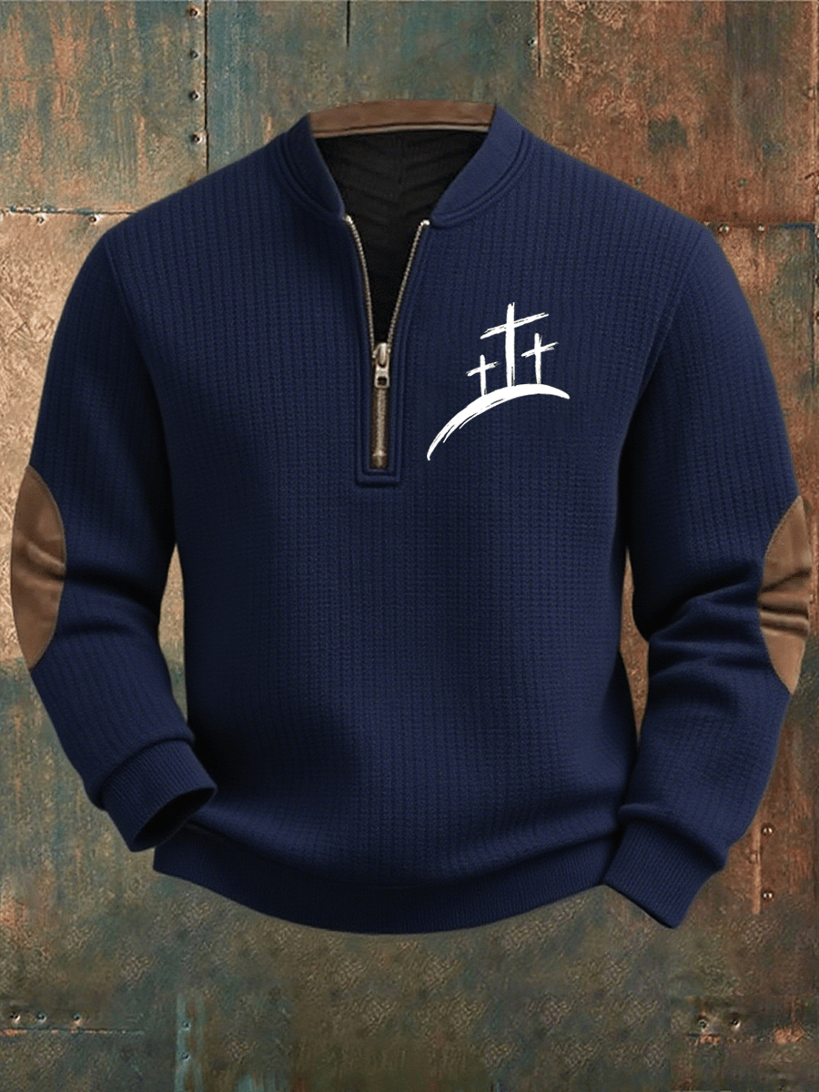 🔥Buy 3 Get 15% Off🔥Men's Faith Print Zipper Neck Knit Sweatshirt
