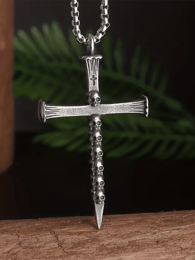 Men's Faith Vintage Cross Skull Ghost Titanium Necklace