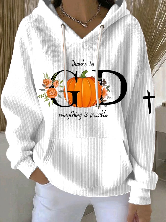 Women's Thanks To God Everything Is Possible Print Casual Sweatshirt