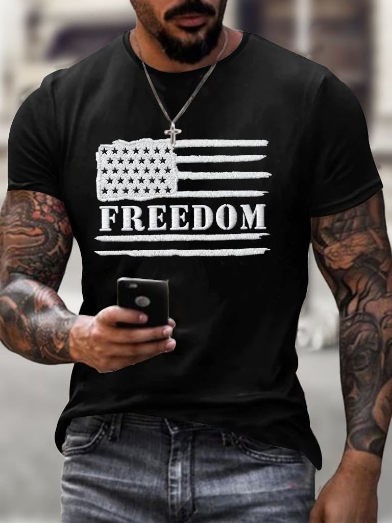 Men's Casual Fashion Freedom Flag T-Shirt