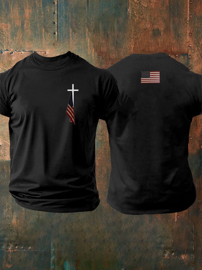 🔥Buy 3 Get 15% Off🔥Men's Faith Cross Flag Print Casual T-shirt