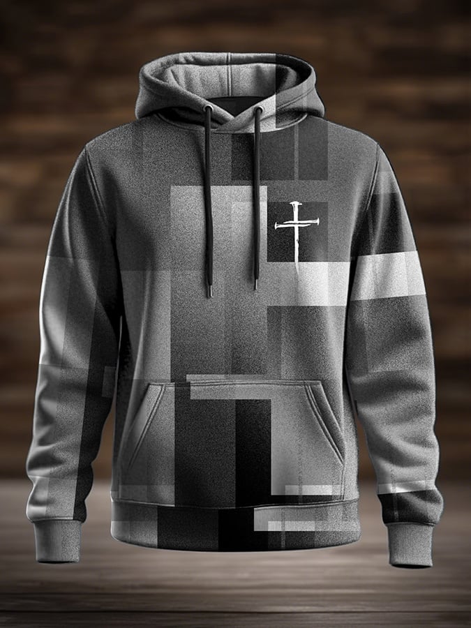 Men's Casual Retro Contrast Color Faith Hoodie