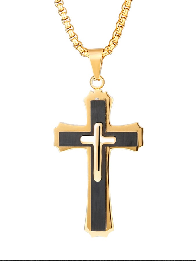 Men's Street Cross Pendant Titanium Three Layer Three-Dimensional Steel Necklace