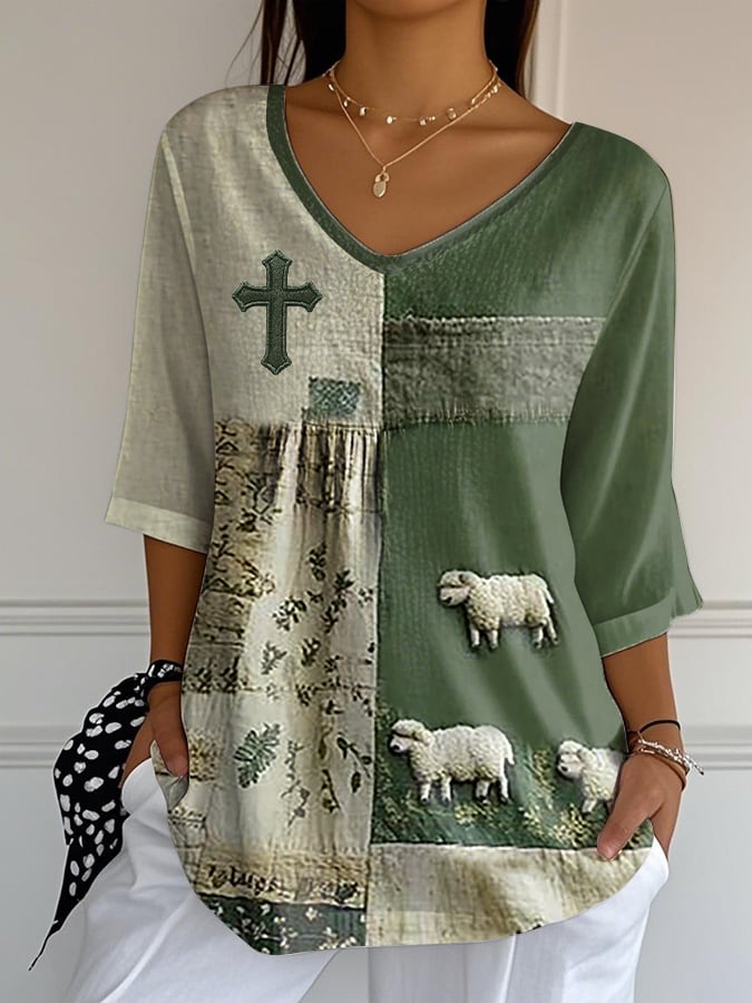 Women's Summer Faith Grassl And Lamb Print Top