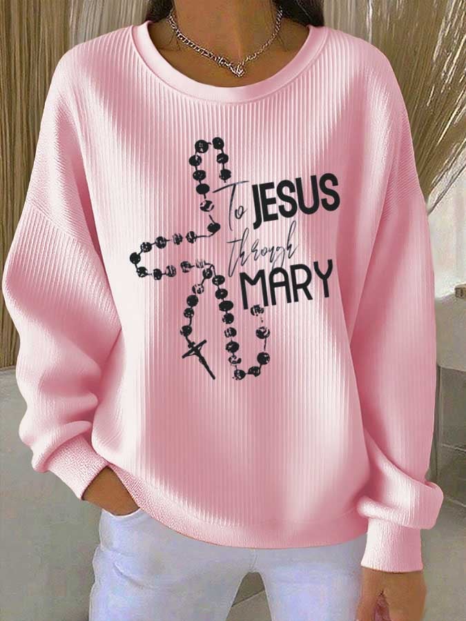Women's Faith Print Knit Crew Neck Long Sleeve Top