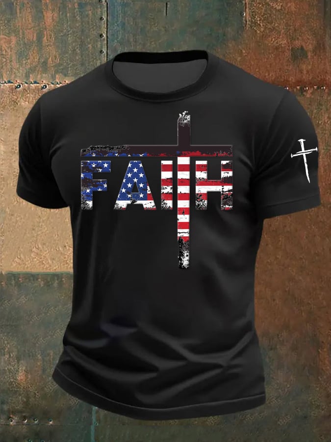 Men's Casual Flag Cross Faith T-Shirt