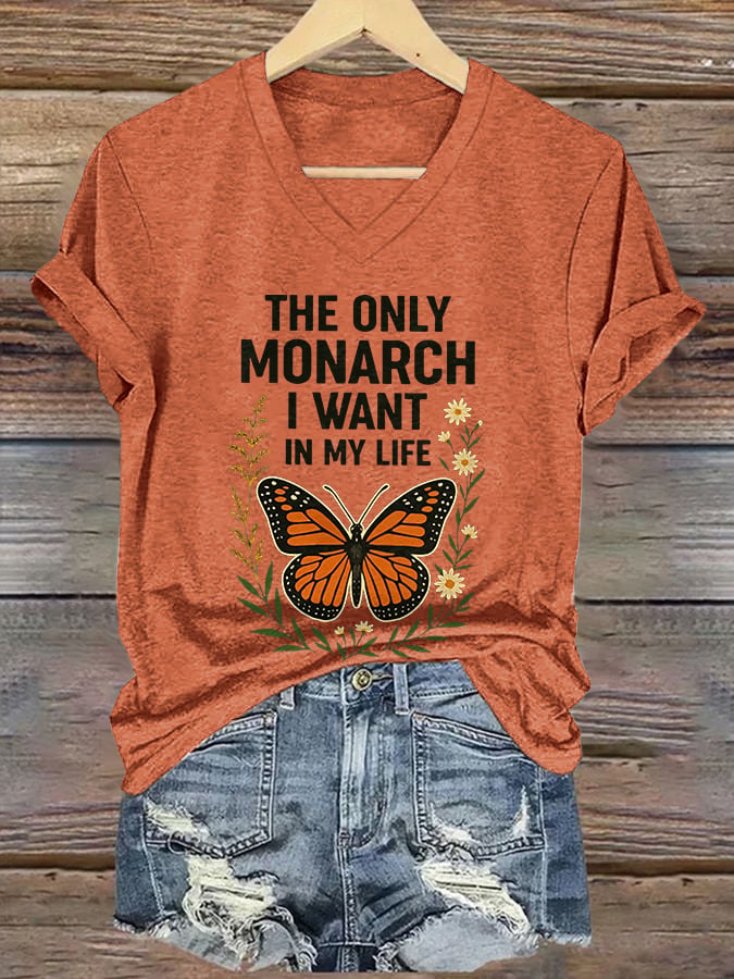 🔥Buy 3 Get 15% Off🔥V-Neck Retro The Only Orange Monarch I Want In My Life Print T-Shirt