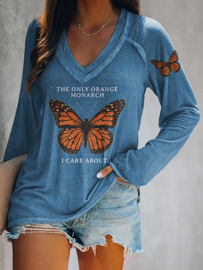 🔥Buy 3 Get 15% Off🔥V-neck Retro The Only Orange Monarch I Care About Print T-Shirt