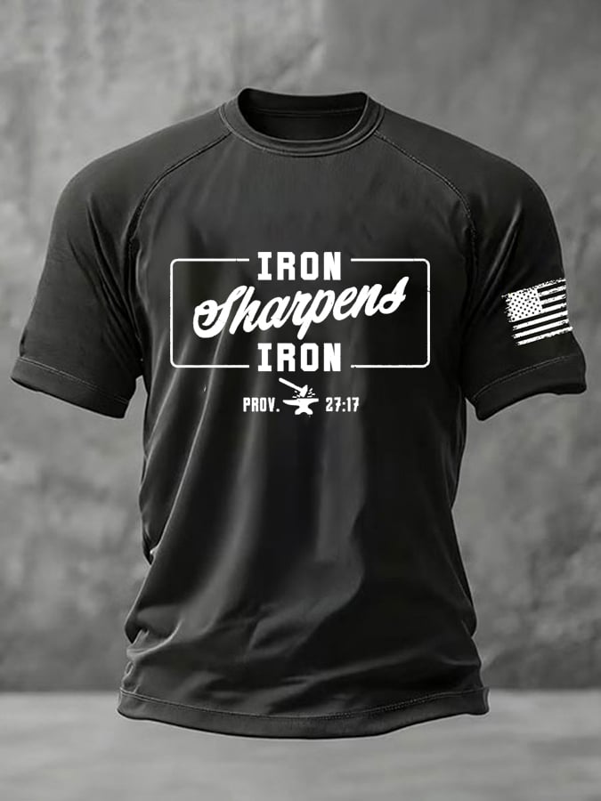 Men's Iron Sharpens Iron – Prov. 27:17 Faith Print Round Neck T-Shirt