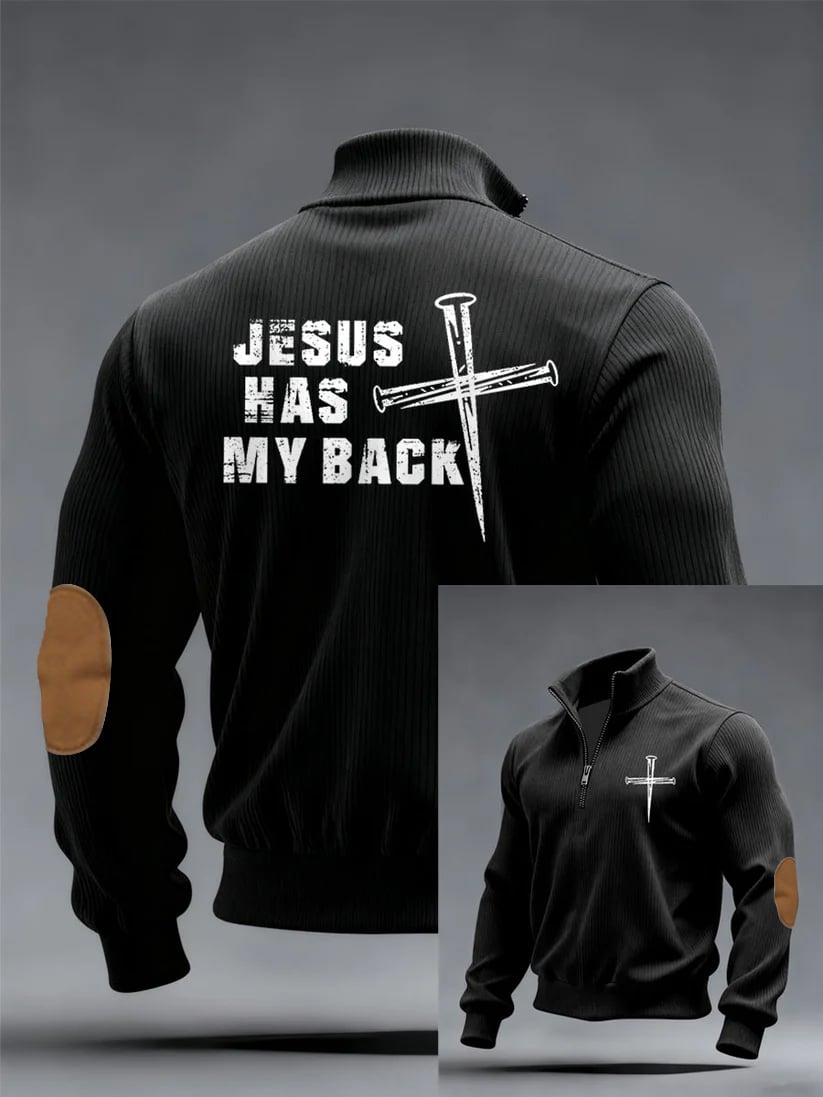 Men's Faith Print Plush Half Open Collar Pullover