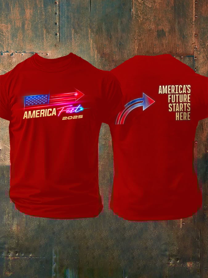 Men's Retro America Fest 2025 America's Future Starts Here Print T-Shirt