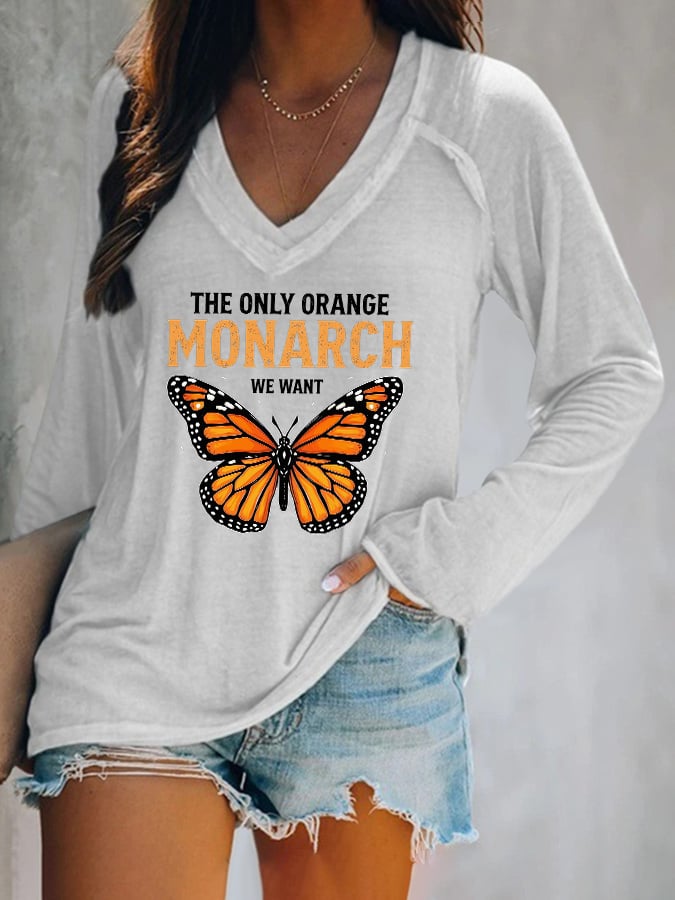 🔥Buy 3 Get 15% Off🔥V-neck Retro The Only Orange Monarch We Want Print T-Shirt