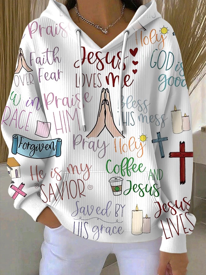 Women's Faith Coffee Print Casual Hooded Sweatshirt