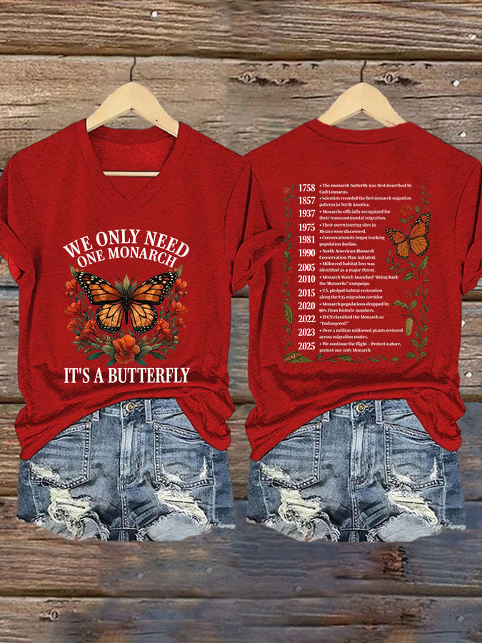 🔥Buy 3 Get 15% Off🔥V-Neck Retro We Only Need One Monarch And It's A Butterfly Print T-Shirt