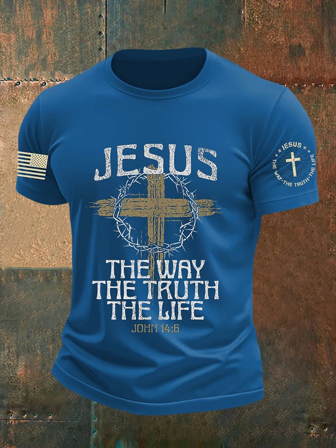 🔥Buy 3 Get 15% Off🔥Men's Jesus The Way The TruthThe Life Print Round Neck T-Shirt