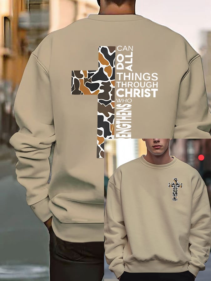 🔥Buy 3 Get 15% Off🔥Men's I Can Do All Things Through Christ Who Strengthens Me. Print Casual Sweatshirt