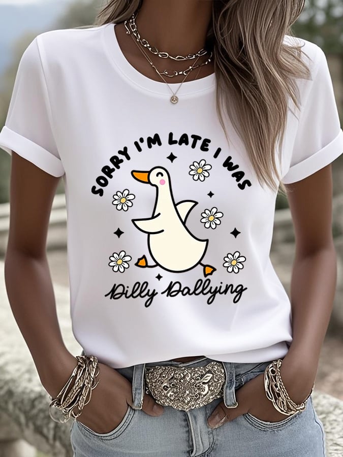 Women's Sorry I'm Late His Timing Not Mine Ecclesiastes 3:1 Funny Silly Goose T-Shirt