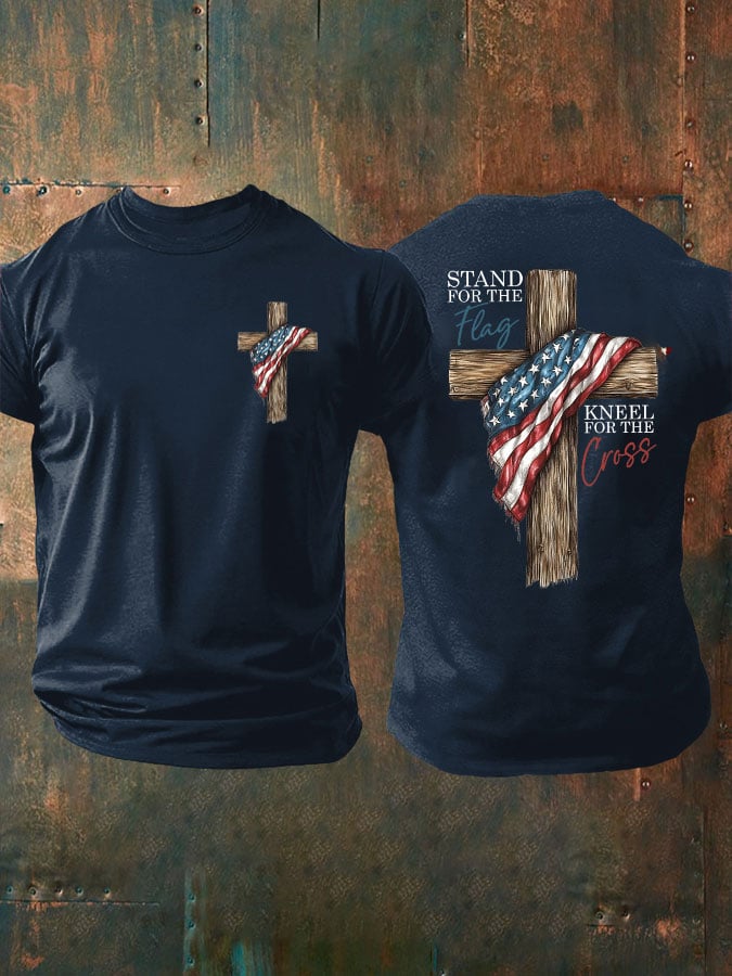 🔥Buy 3 Get 15% Off🔥Men's Stand For The Flag Kneel For The Cross Printed Casual T-Shirt