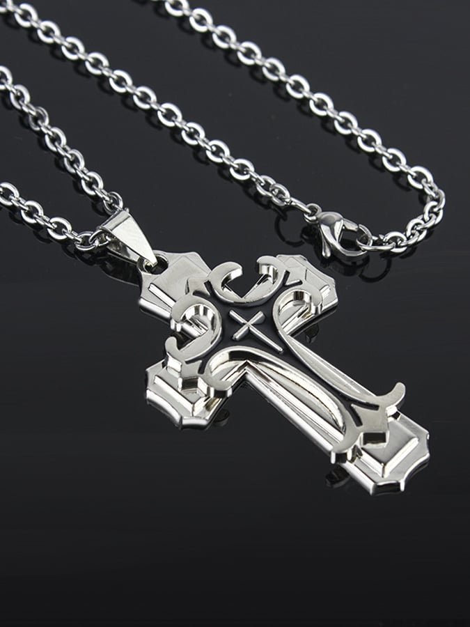 Men's Simple Punk Style Keel Cross Pendant Necklace