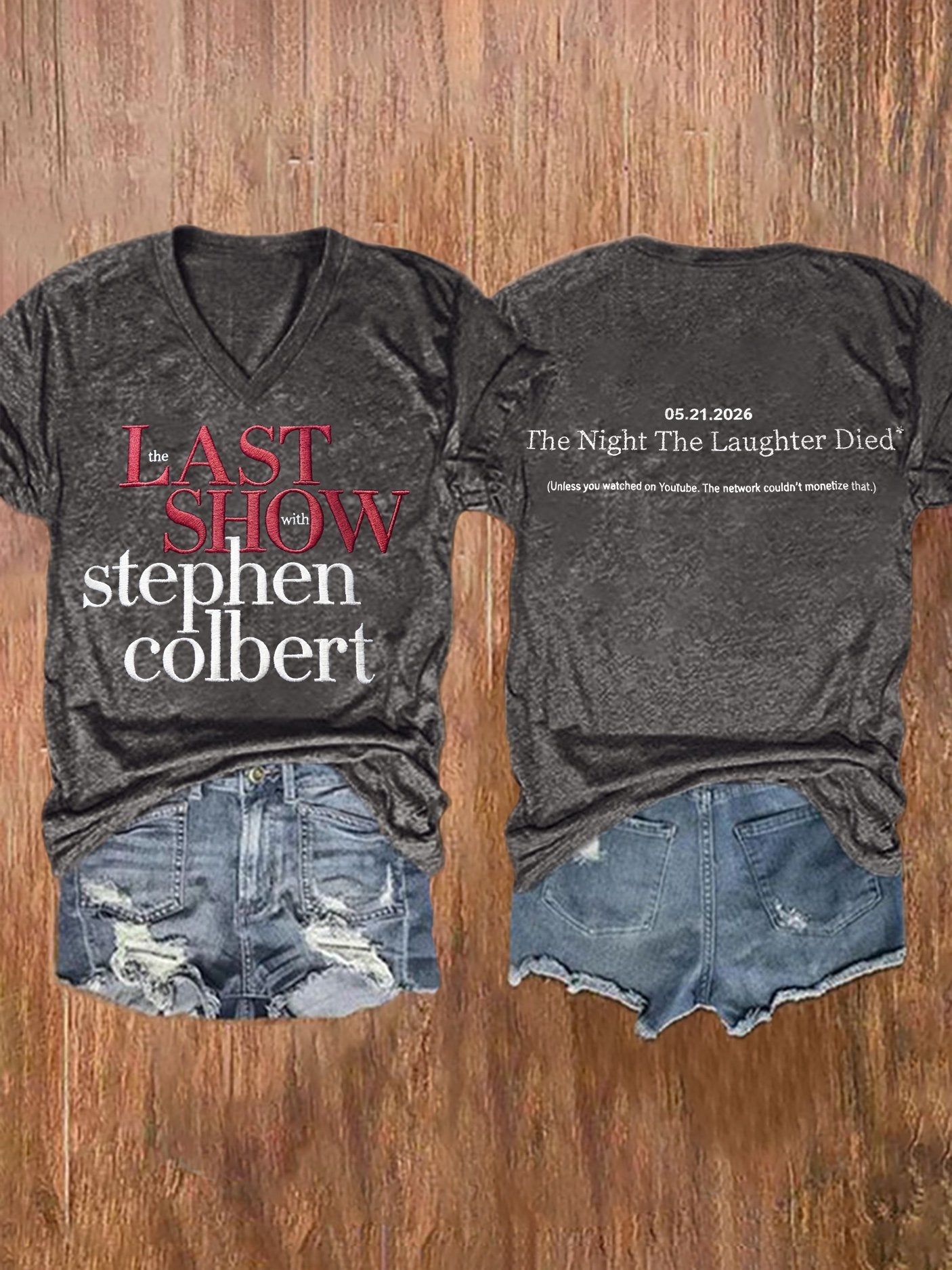 🔥Buy 3 Get 15% Off🔥V-Neck Retro Last Show 05.21.2026 The Night The Laughter Died Print T-Shirt