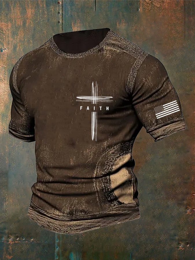 🔥Buy 3 Get 15% Off🔥Men's Vintage Faith Cross Print Casual T-Shirt