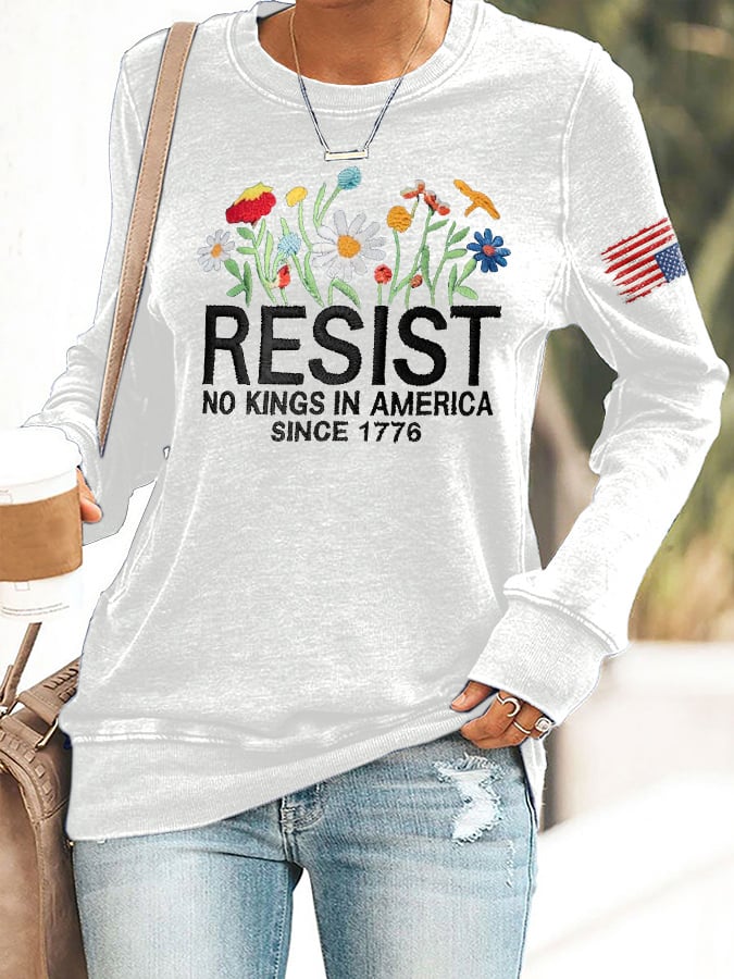 🔥Buy 3 Get 15% Off🔥Retro Resist No Kings In America Since 1776 Print Sweatshirt