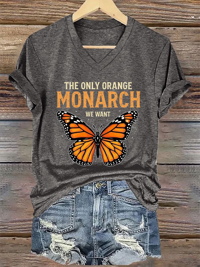 🔥Buy 3 Get 15% Off🔥V-Neck Retro The Only Orange Monarch We Want Print T-Shirt