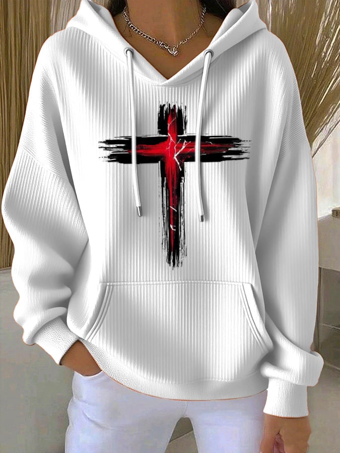 Women's Casual Simple Cross Textured Hoodie