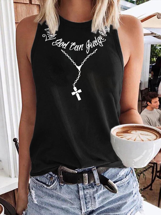 Women'S Only God Can Judge Me Necklace Print Classic Vest