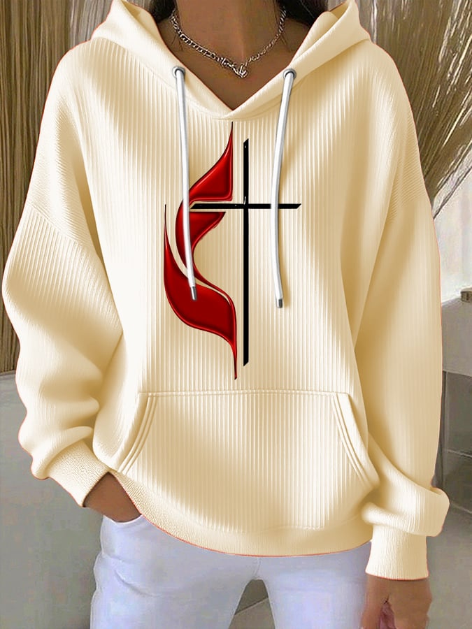 Women's Casual Simple Cross Textured Hoodie