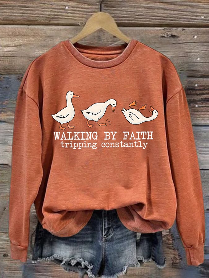 Women's Walking by Faith Tripping Constantly Sweatshirt